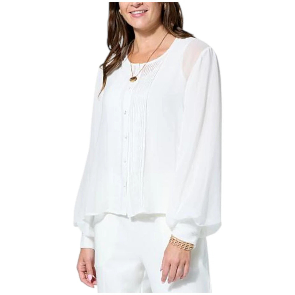 WynneCollection Women's Chiffon Tuxedo Shirt Cloud - Regular